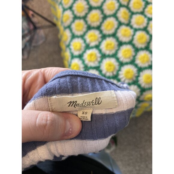CLEARANCE Madewell XS Ribbed Sweetheart Tee in Stripe in Sunfaded Indigo - Picture 8 of 9